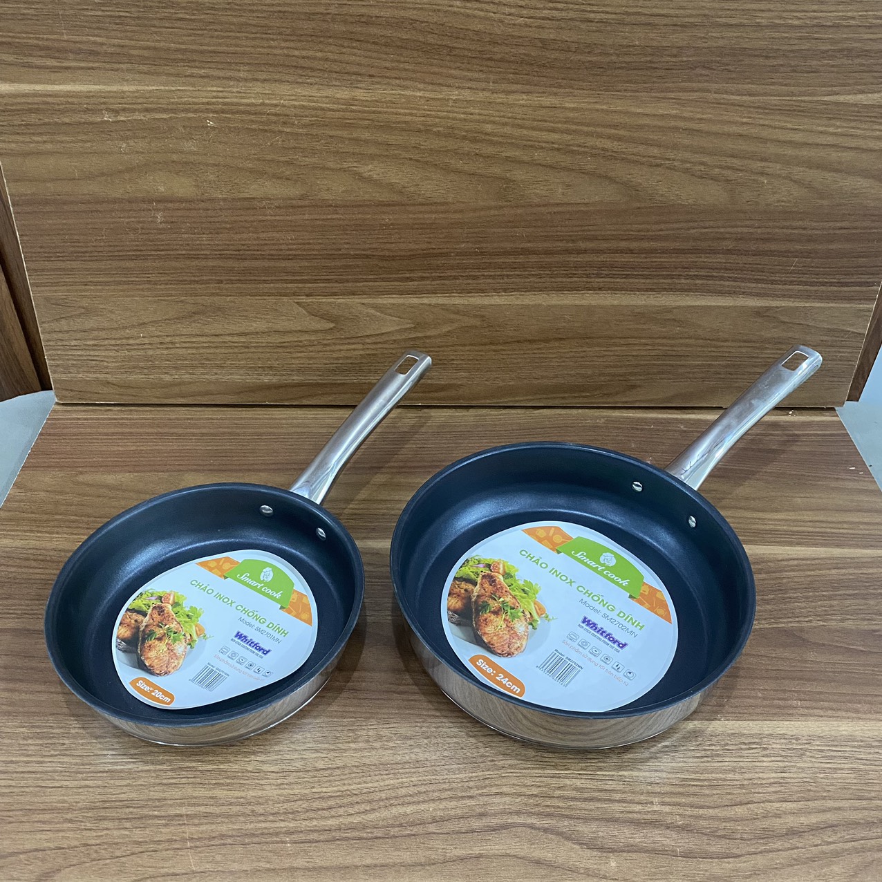 Chảo INOX Chống Dính 3 Lớp Đáy Từ Elmich SM-2701 Size 20cm, SM-2702 Size 24cm - Hàng chính hãng