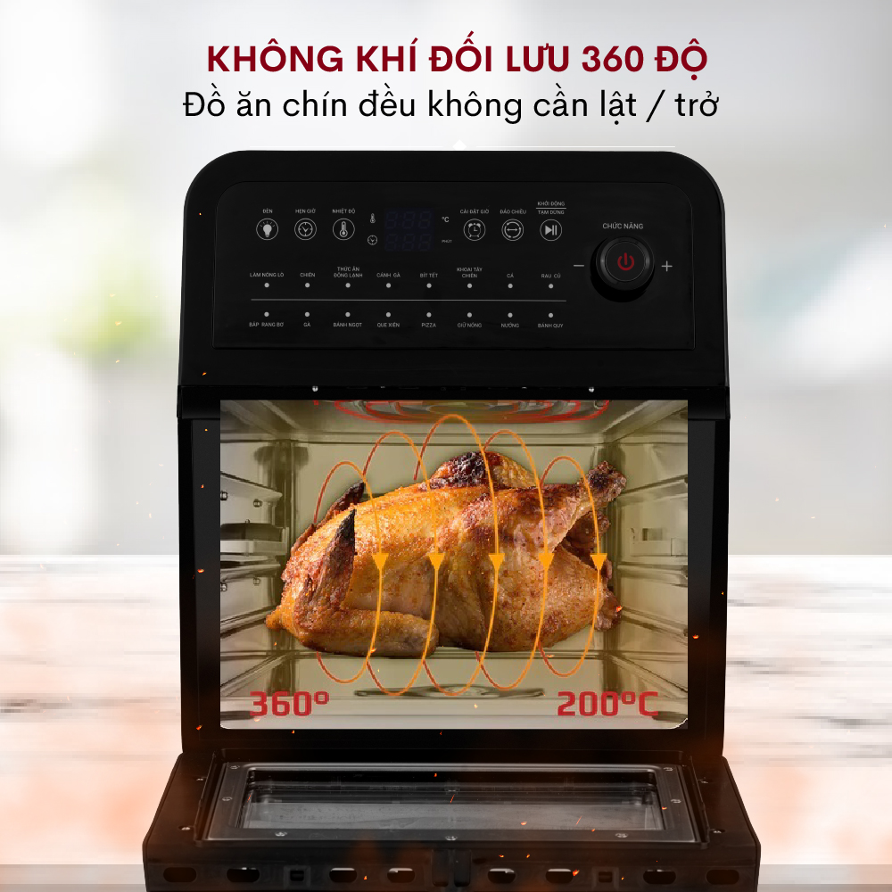 Nồi chiên không dầu 12L điện tử Nhật Bản FUJIHOME tự ngắt (kèm đủ 7 món phụ kiện), Lò chiên không khí không hơi nước 12 lít air fryer - Hàng Nhập Khẩu