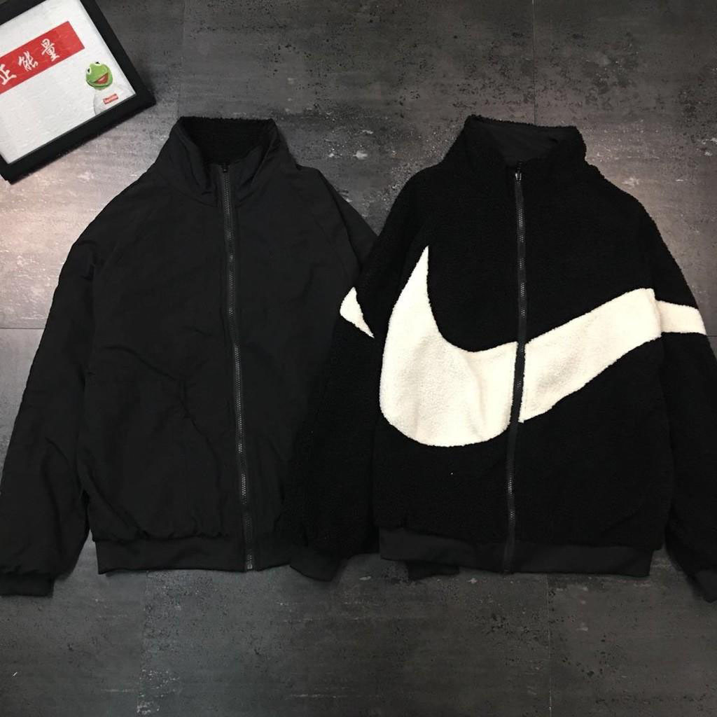 Áo jacket hai mặt nke swoosh, áo khoác lông plv