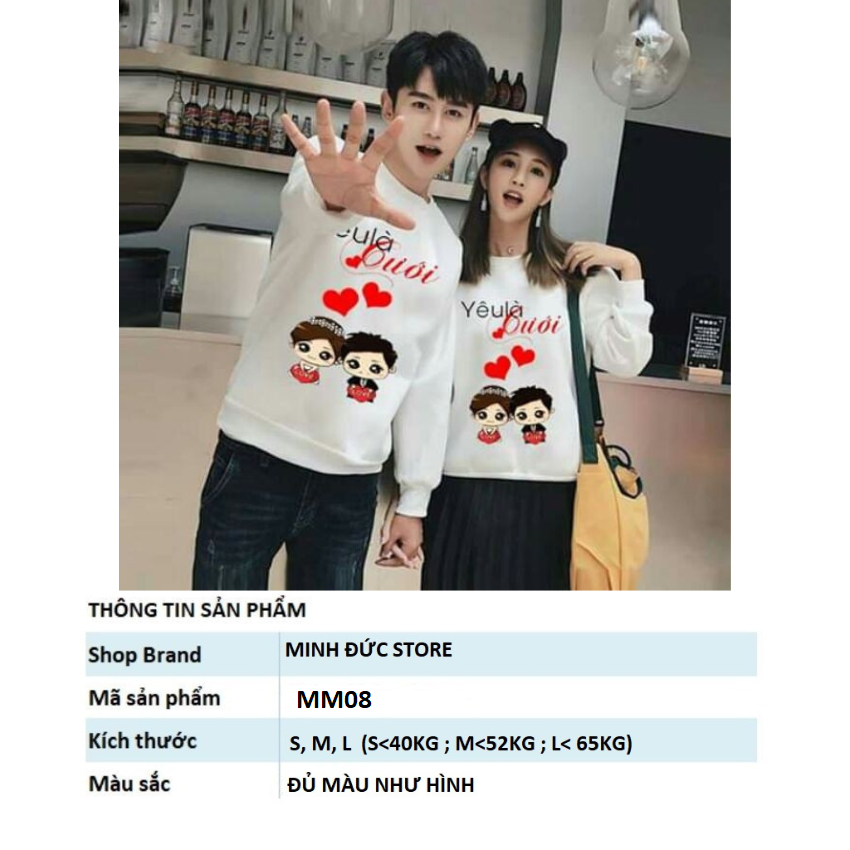 Áo Đôi Đẹp Sweater Nam Nữ MM 08, Áo Đôi Với Người Yêu In Yêu Là Cưới, Vải Nỉ Bông In Hình Dễ Thương