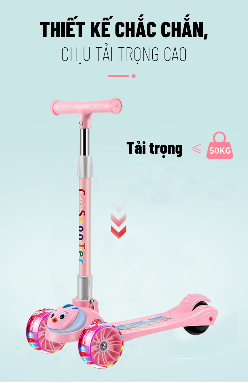 Xe Trượt Scooter Cho Bé - Có Đèn Led Phát Sáng - Phát Nhạc - Dành Cho Trẻ Em Từ 3 - 15 Tuổi, chất liệu nhựa PP thân thiện môi trường, gọn nhẹ, dễ dang mang theo