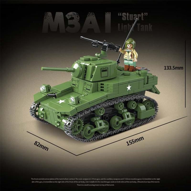 Đồ chơi Lắp ráp Xe Tăng hạng nhẹ M3A1, Quanguan 100103 Light tank, Xếp hình thông minh, Mô hình xe tăng