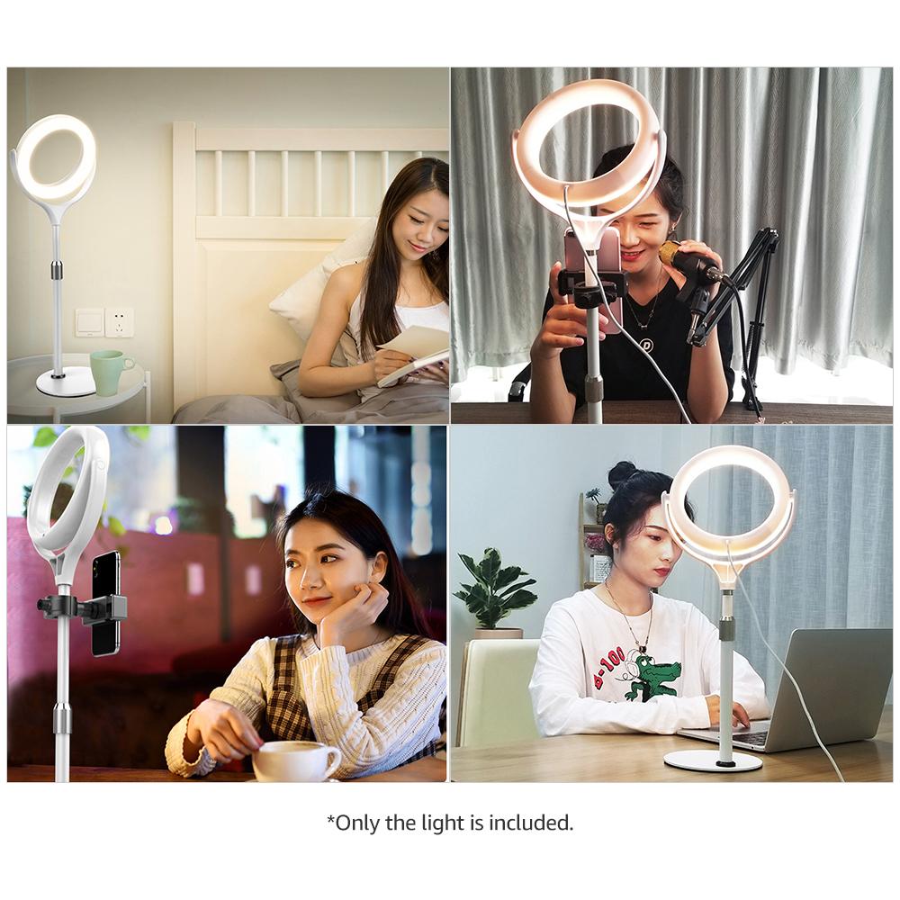 Bộ đèn LED vòng tròn 8 inch để bàn Bộ 3000K-6500K Độ sáng có thể điều chỉnh để chụp ảnh tự sướng Trực tiếp - Màu trắng