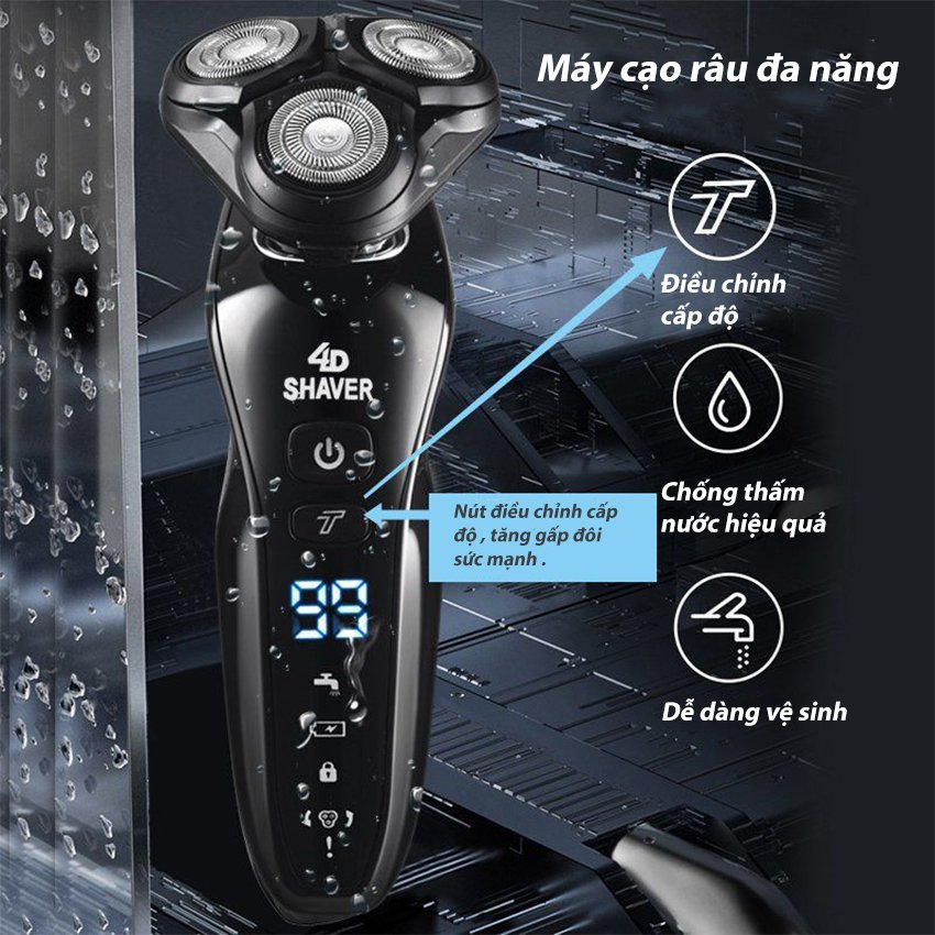 Máy cạo râu đa năng SeaSy SS13 4in1 thiết kế 3 lưỡi kép chống nước IPX 7 dành cho nam giới-Hàng Chính Hãng