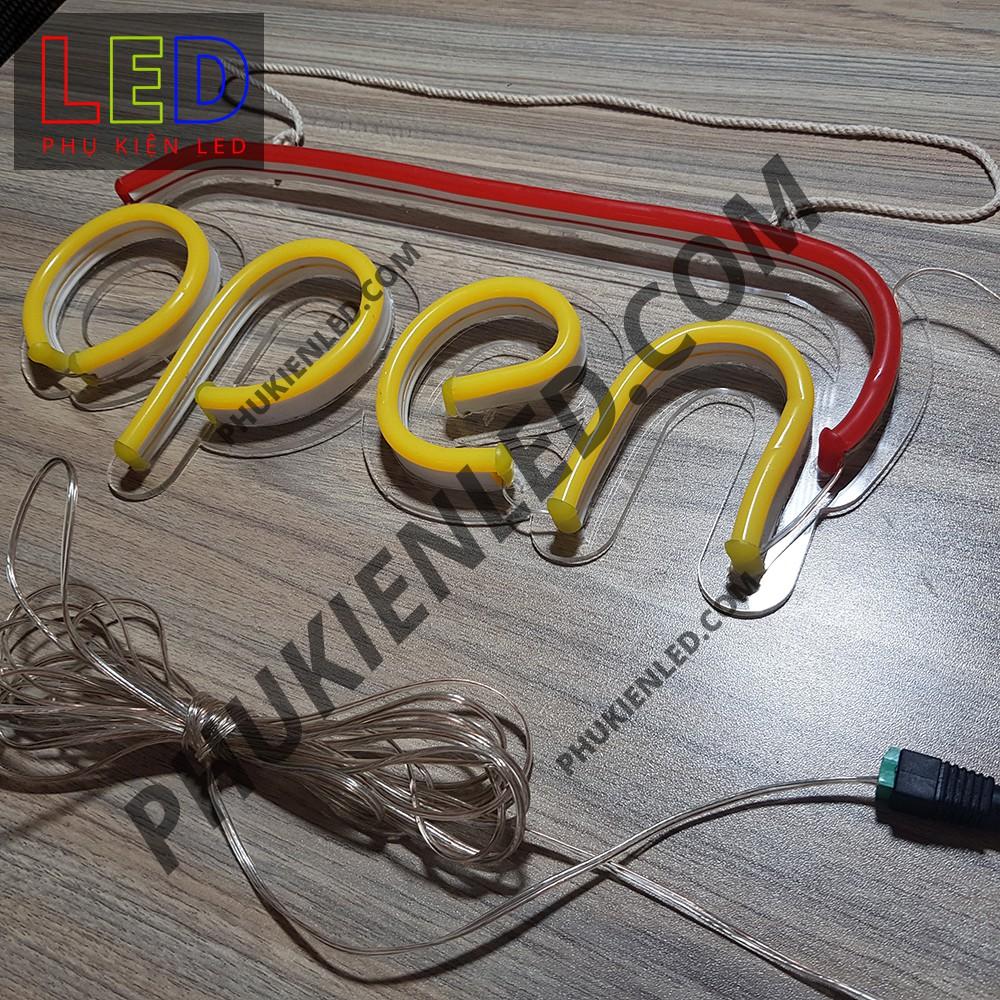 Đèn Led Neon Chữ Open có gạch ngang bên trên - Open Len Neon Sign, Đèn Led Neon Open Trang Trí Cửa Hàng