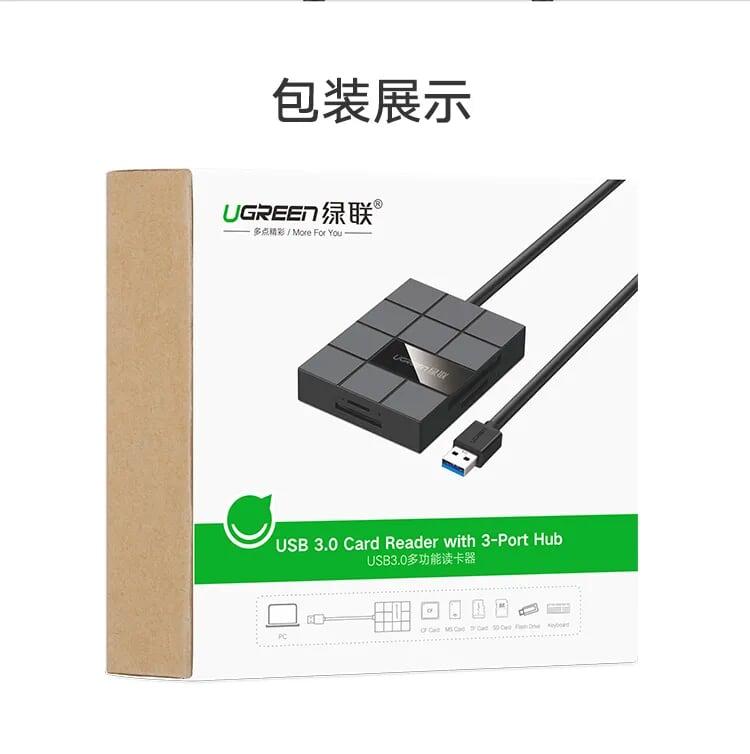 Ugreen UG30846US220TK Màu Đen Bộ chia HUB USB 3.0 sang 3 USB 3.0 + đọc thẻ TF SD MS CF hỗ trợ nguồn MICRO USB - HÀNG CHÍNH HÃNG