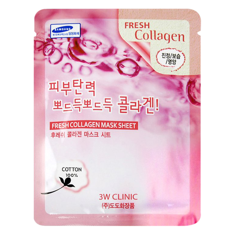 Combo 10 Gói Mặt Nạ Tái Tạo Da Từ Collagen 3w Clinic Fresh Collagen Mask Sheet 100% Cotton (23ml/Miếng)