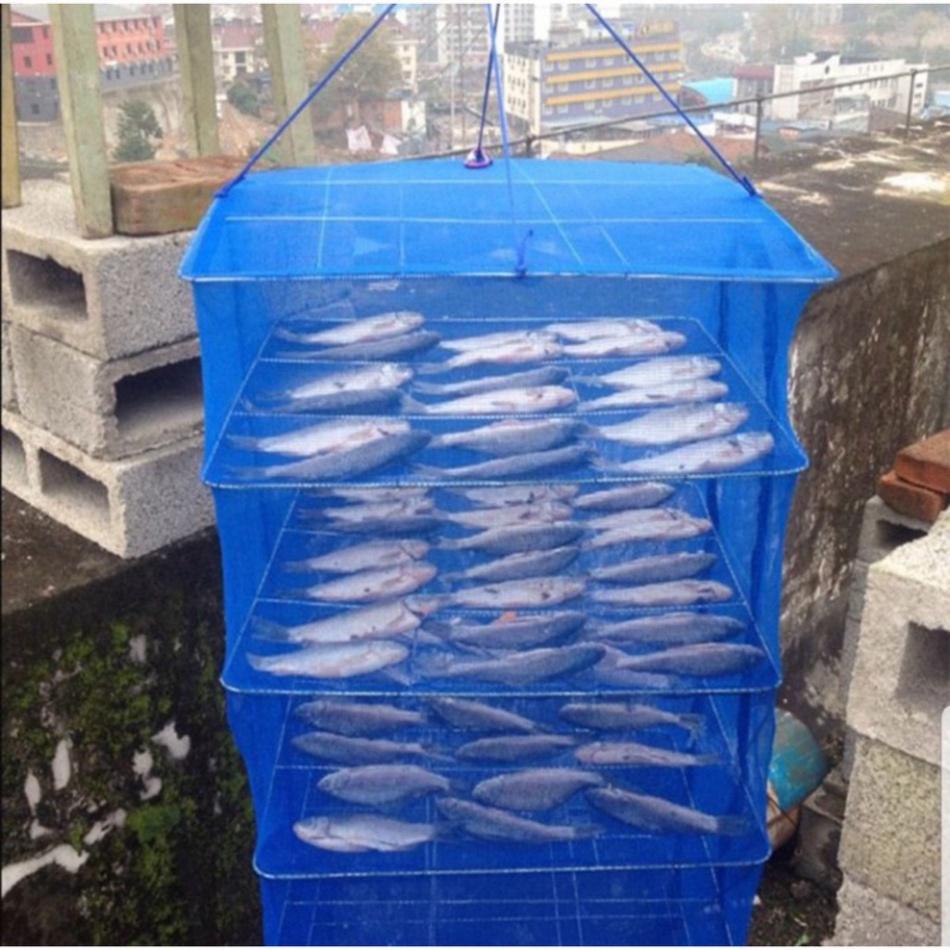 Xả hàng sale Lồng lưới phơi khô thực phẩm phơi cá chống côn trùng treo 4 tầng để phơi cá khô có thể xếp gọn.