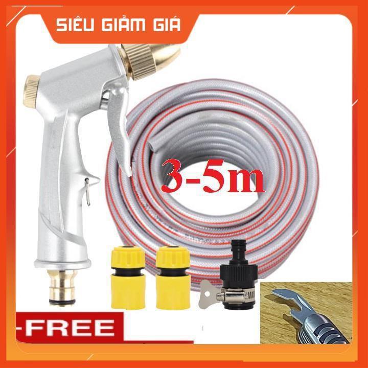 Bộ dây vòi xịt nước rửa xe,tưới cây .tăng áp 3 lần,loại 3m,5m 206701 đầu đồng,cút,nối nhựa đen+ tặng mở chai