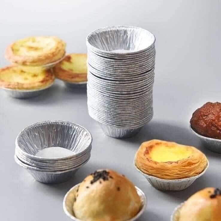 Combo 50 Khuôn giấy bạc hình tròn nướng hàu dùng 1 lần- Chén giấy bạc làm bánh Tart Trứng, Cup Cake Tiện Lợi