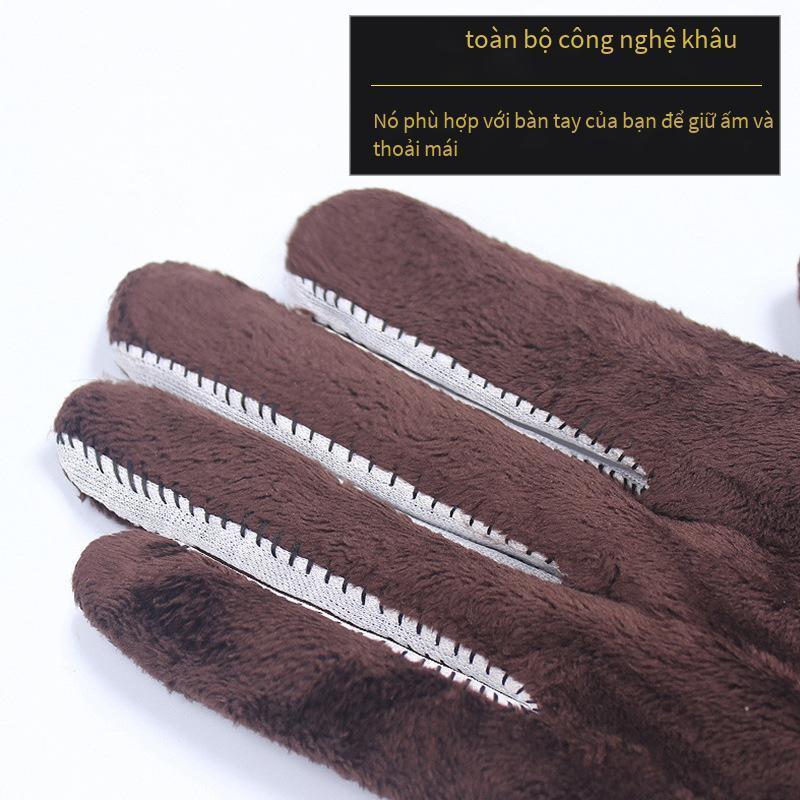 Phong cách mới nhất của phụ nữ găng tay da mùa đông đầy đủ màn hình cảm ứng lái xe ô tô điện thời trang chống gió cộng với găng tay nhung dày ấm áp để đi ngoài trời