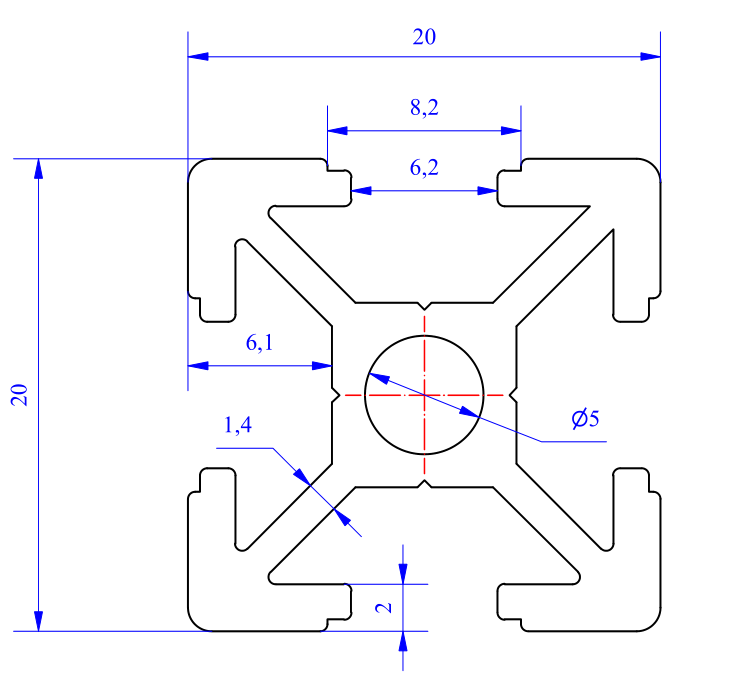 Nhôm định hình 20x20 (LWA-221461500) - Miễn phí cắt theo kích thước yêu cầu (Giá đã bao gồm VAT)