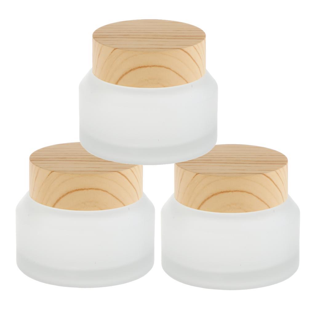 9pcs Clear Frosted Empty Cream Container Travel Cosmetic Lotion Pot Wood Lid