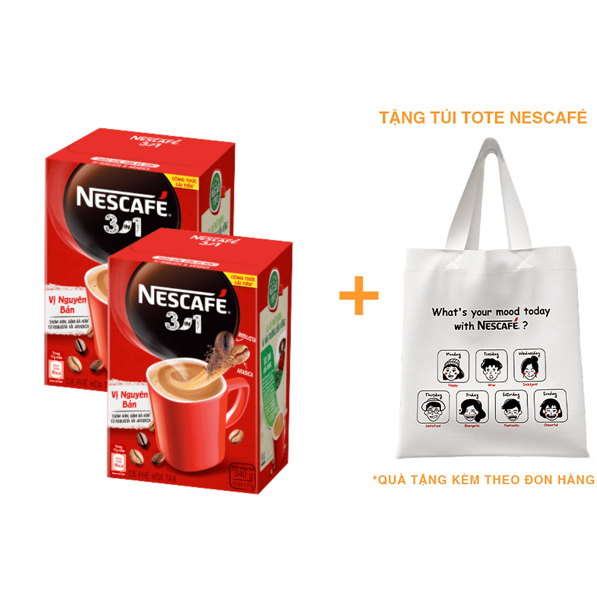 Combo 2 hộp NESCAFÉ 3IN1 Công thức cải tiến - Vị nguyên bản - Hộp 20 gói x 17 g - [Tặng túi tote Nescafé]