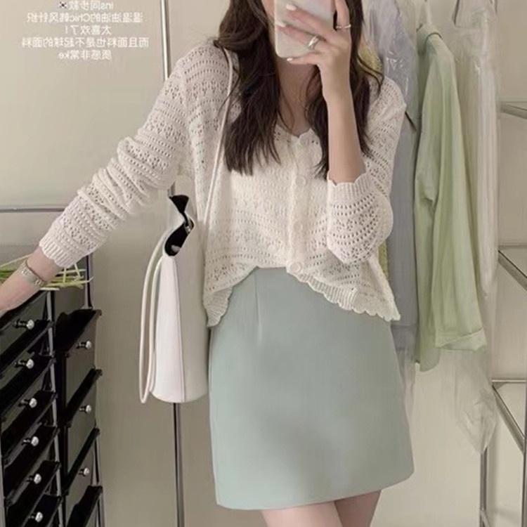 Áo khoác len LƯỚI HOA CHẤM tay dài mỏng nhẹ mặc 2 kiểu dễ phối đồ