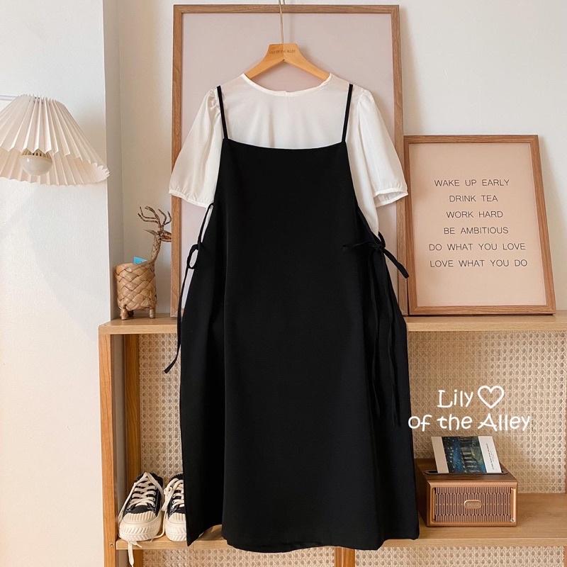 set váy yếm nơ eo