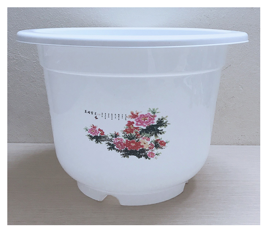 10 Chậu Nhựa BỐN MÙA AB380x280 Hình Tròn Màu Trắng Trồng Hoa, Cây Cảnh Kích Thước: 34x24 Cm