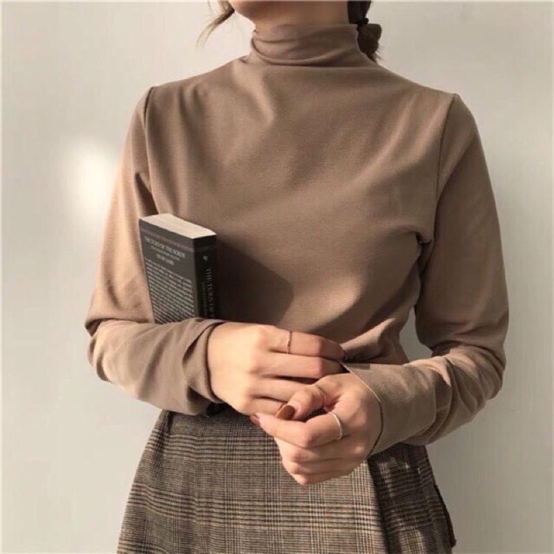 Áo giữ nhiệt cotton nữ cổ cao 3p - ảnh thật