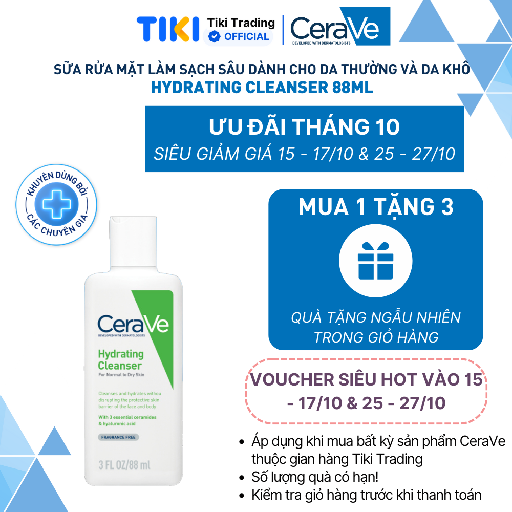 Sữa rửa mặt giúp làm sạch sâu dành cho da thường và da khô CeraVe Hydrating Cleanser