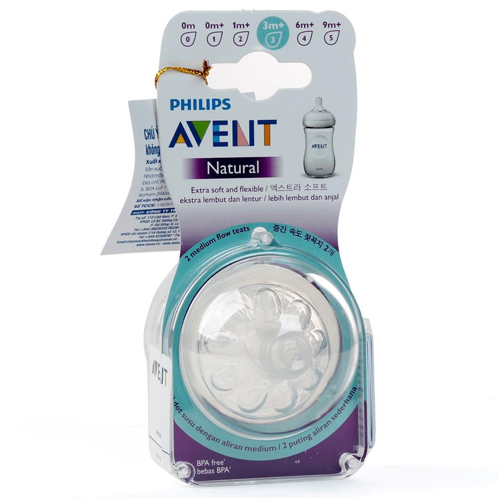 Vỉ 2 núm ty silicone Philips Avent mô phỏng tự nhiên (SCF653/23, 3-6M)