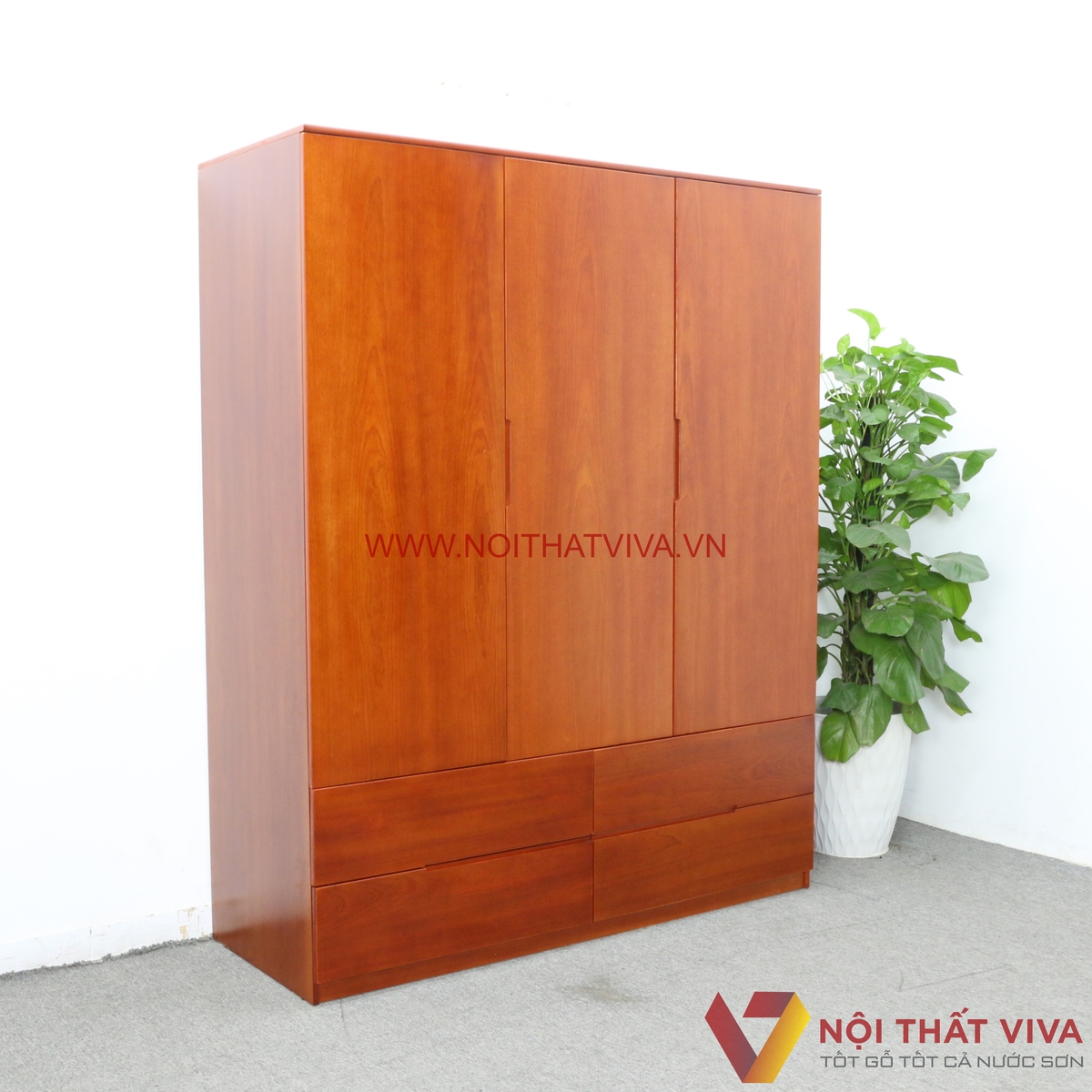 Tủ Gỗ Quần Áo 3 Cánh Màu Xoan Đào Tự Nhiên Bền Đẹp Giá Rẻ