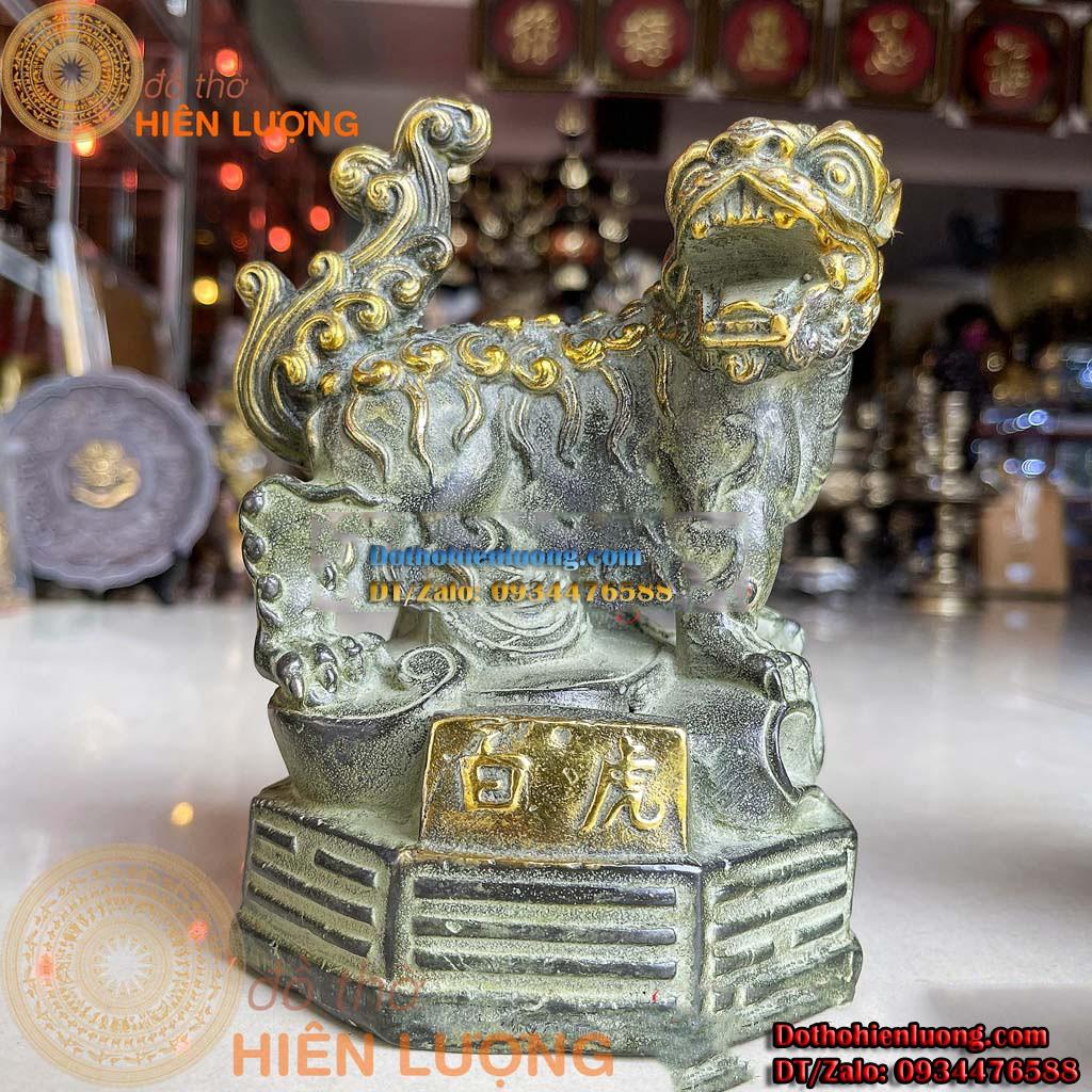 Bộ Tượng Đồng Tứ Linh Long - Lân - Quy - Phụng Màu Giả Cổ Cao 17cm Đẹp