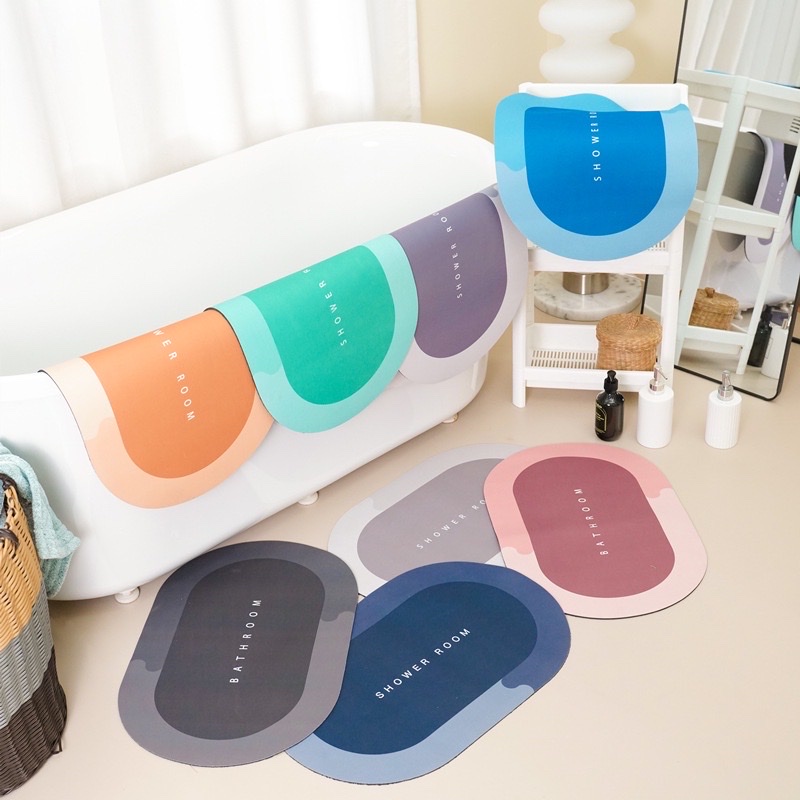 Thảm nhà tắm ovan siêu thấm hút ,thảm chùi chân chống trượt mềm mịn 60 x 40cm hiện đại đơn giản