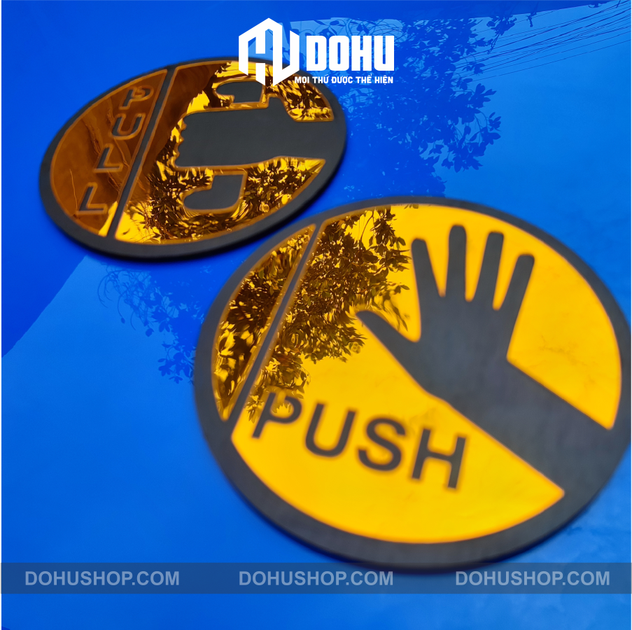 Bảng Gương Vàng Gắn Cửa Pull và Push - Có sẵn băng keo phía sau