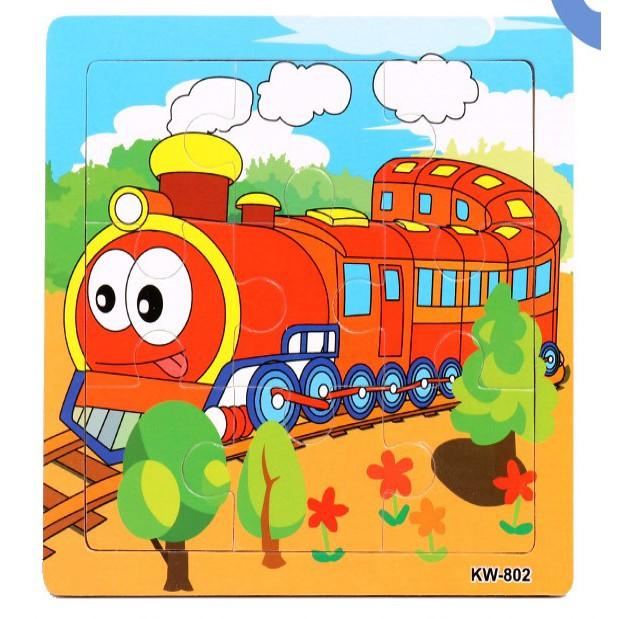 Đồ chơi Ghép hình puzzle tranh ghép gỗ 9 mảnh xếp hình con vật, phương tiện cho bé