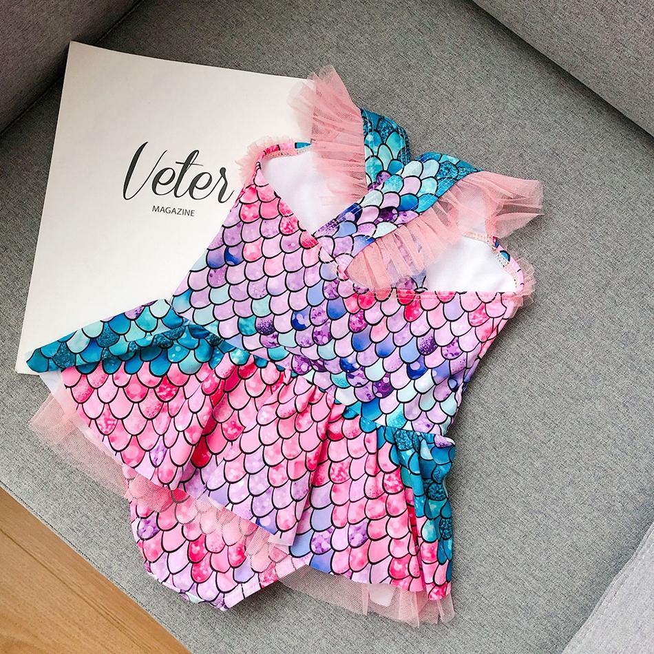 2-7 Y Trẻ Em Cho Bé Gái Nàng Tiên Cá Bơi Mùa Hè 2021 Trẻ Em Xù Một Mảnh Bikini Đồ Bơi In Hình Hở Lưng Bé Gái đi Biển