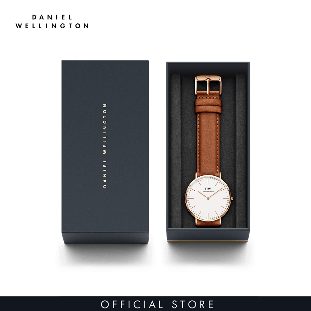 Đồng hồ Nam, Nữ Daniel Wellington dây da - Classic Durham mặt trắng - vỏ vàng hồng