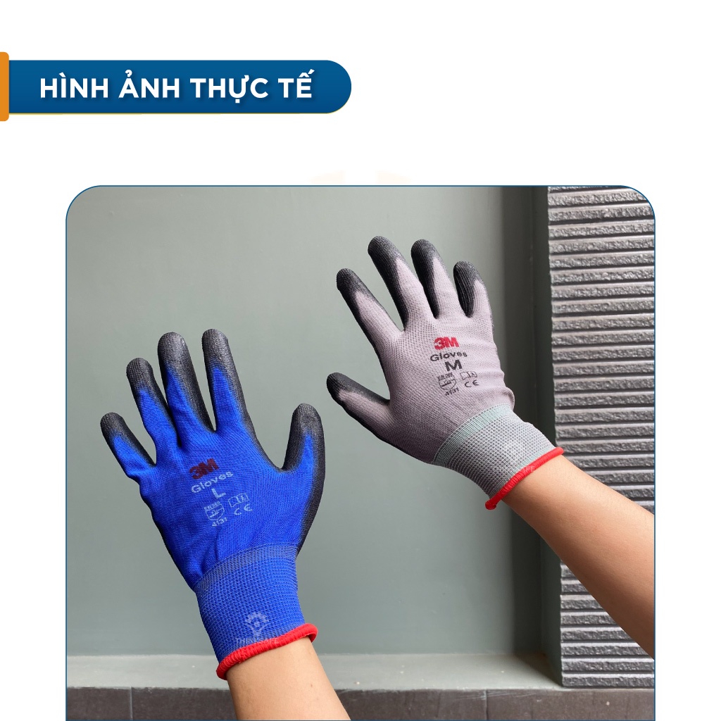 Găng tay thao tác 3M 3 cấp độ, sợi dệt kim, phủ PU bảo vệ tay trong môi trường tôn, kính - Thinksafe