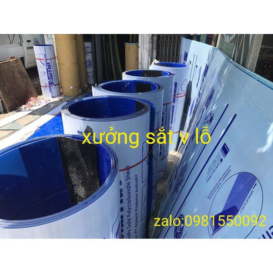 ( Khổ cao 1m22 x Dày 8 zem ) Tôn Nhựa Phẳng POLY lấy ánh sáng màu XANH trong suốt