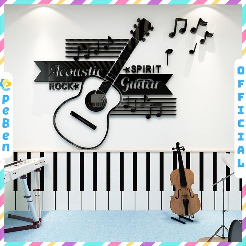 Tranh dán tường mica 3d decor khổ lớn acoustic guitar spirit rock trang trí phòng nhạc