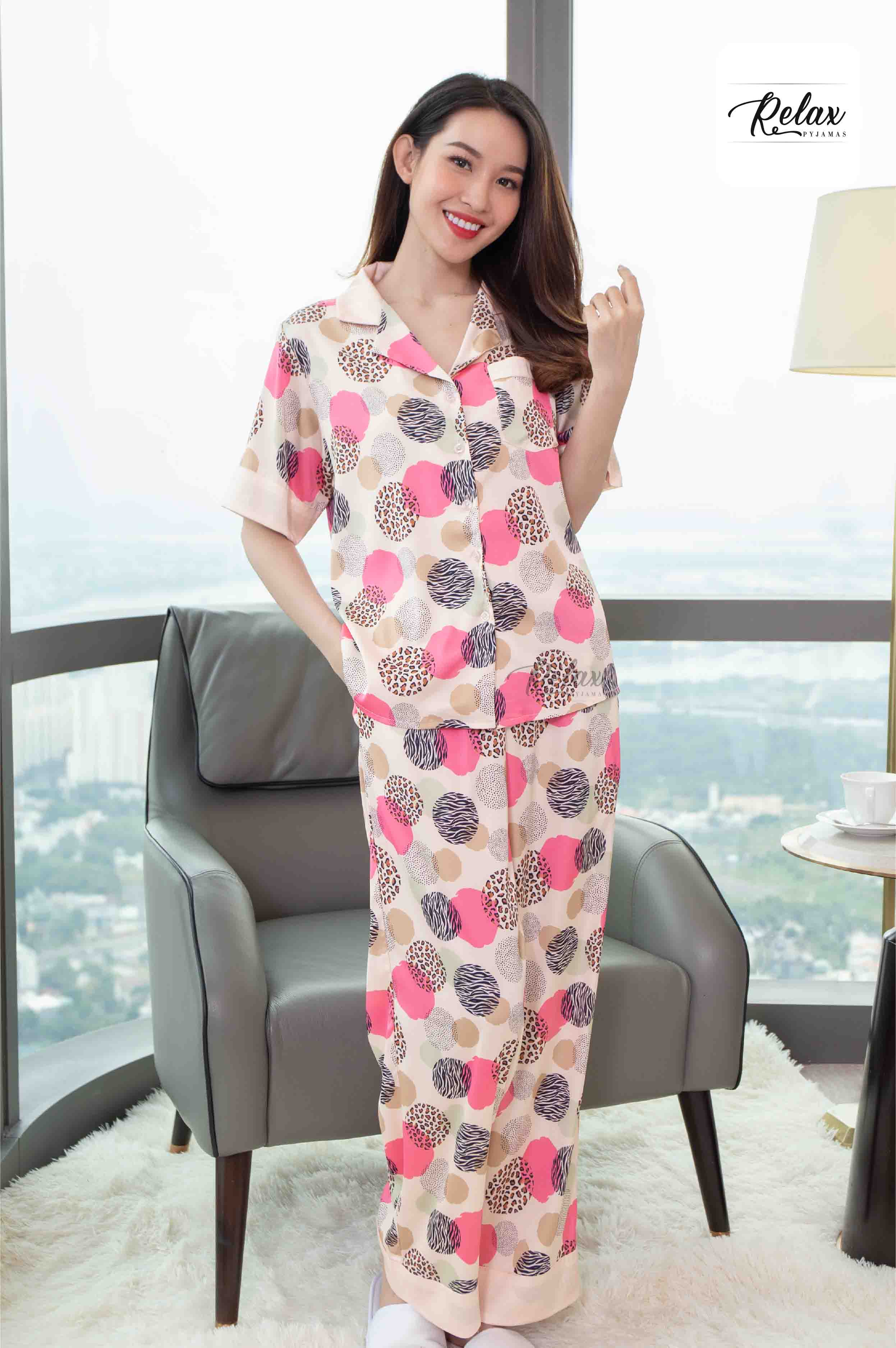 Đồ Bộ Pyjama, Đồ mặc nhà nữ Lụa Pháp cao cấp, mềm mịn, thoáng mát - HW1007 - RELAX
