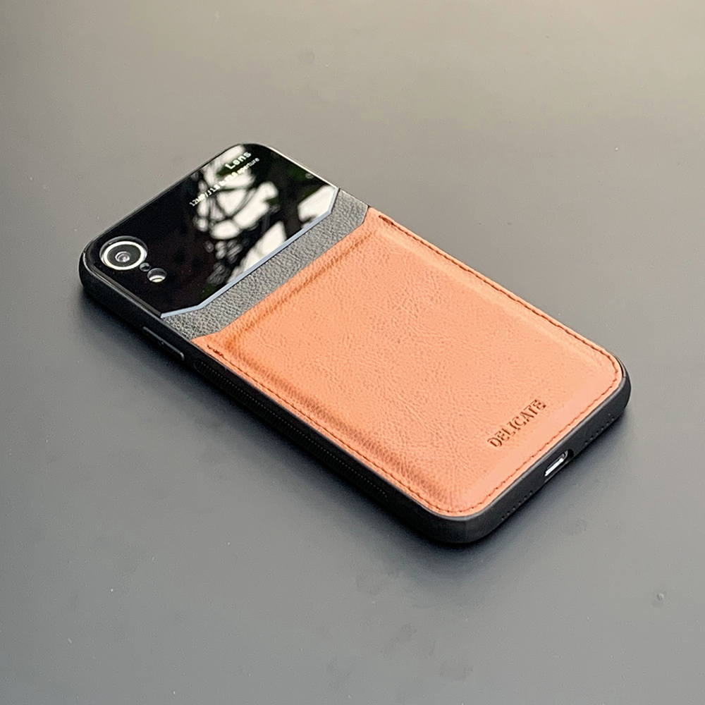 Hình ảnh Ốp lưng da kính cao cấp dành cho iPhone XR - Màu vàng nâu - Hàng nhập khẩu - DELICATE