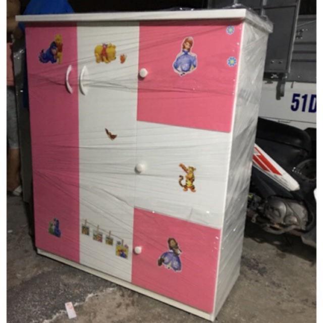 Tủ nhựa đài loan 2 cánh lớn 3 cánh nhỏ trắng hồng