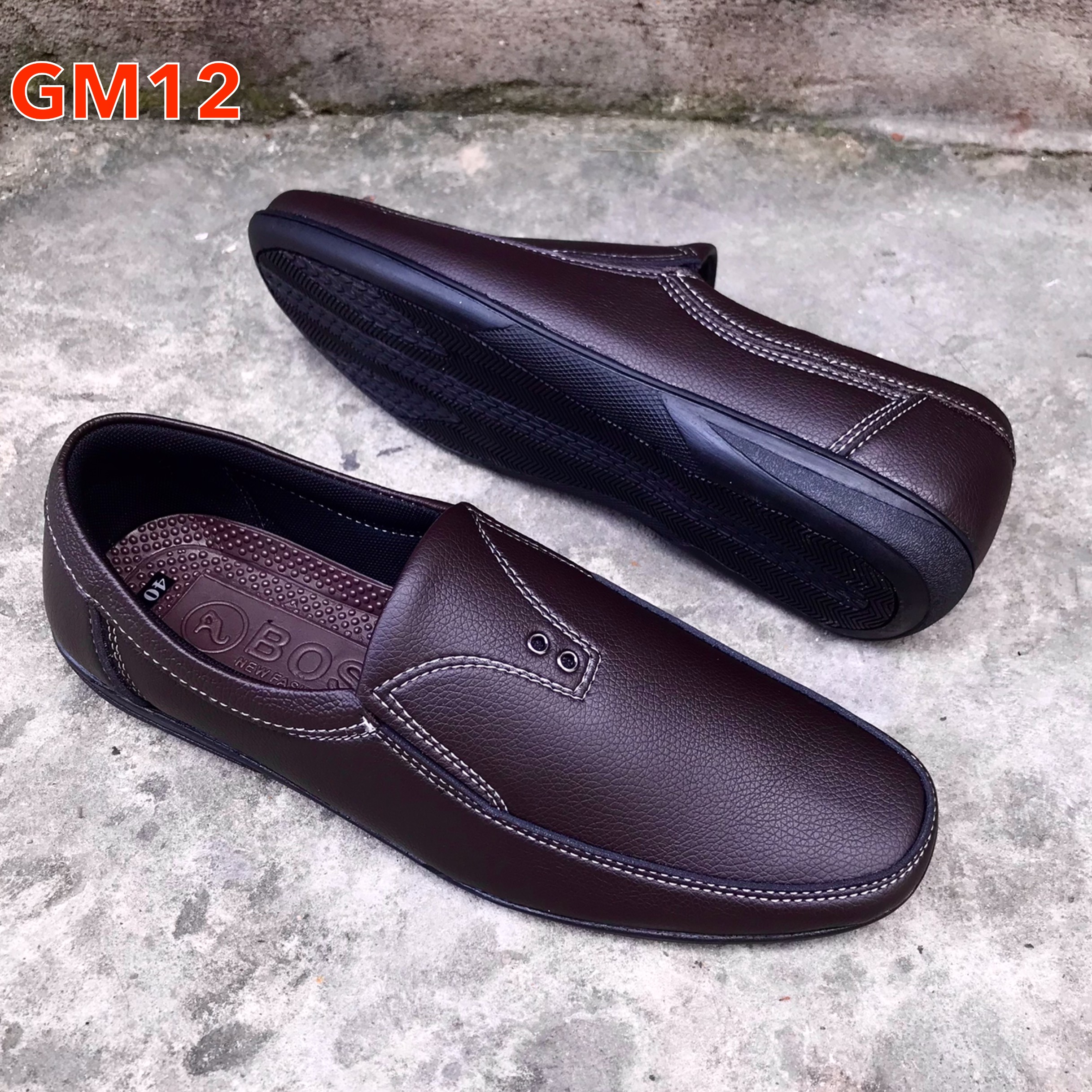 Giày lười nam phom đẹp,da mềm, mã GM12 ,size từ 39-44, màu nâu, đế khâu sẵn rất chắc chắn