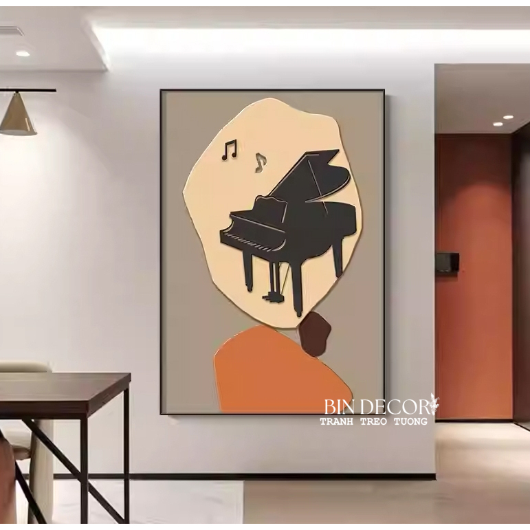 (ẢNH THẬT) Tranh treo tường tráng gương đàn piano trang trí decor phòng âm nhạc