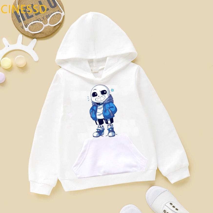 Áo Hoodie Sans màu trắng chất nỉ bông cực hot cho bé trai bé gái