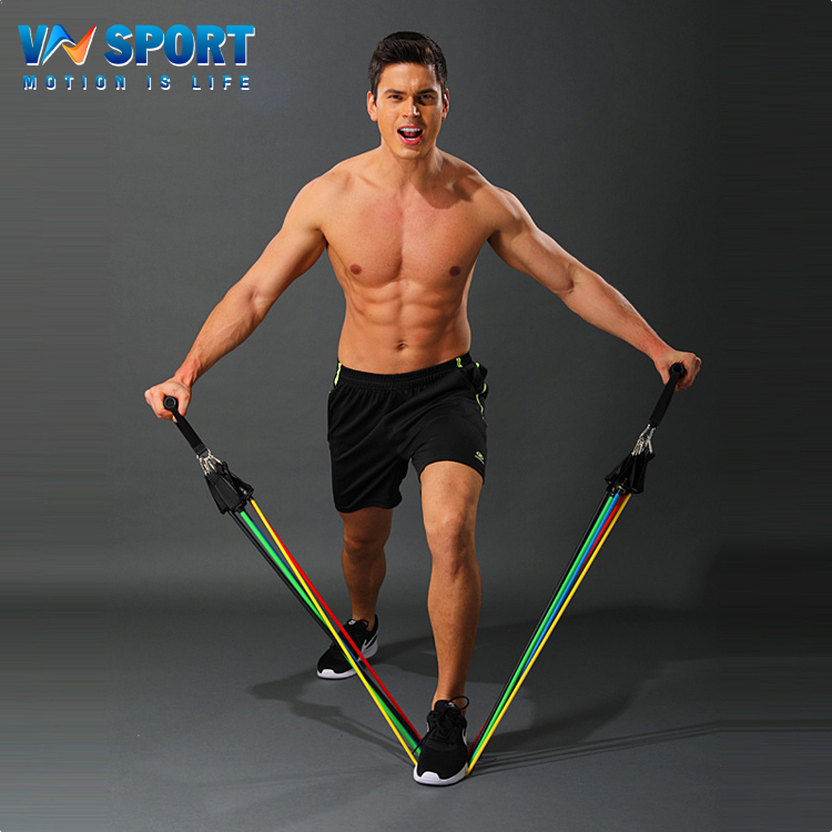 Dây Kháng Lực Ngũ Sắc Tập Thể Hình VNSPORT Chất Liệu Cao Su - 1 Bộ 5 Dây Tổng Lực 150LBS