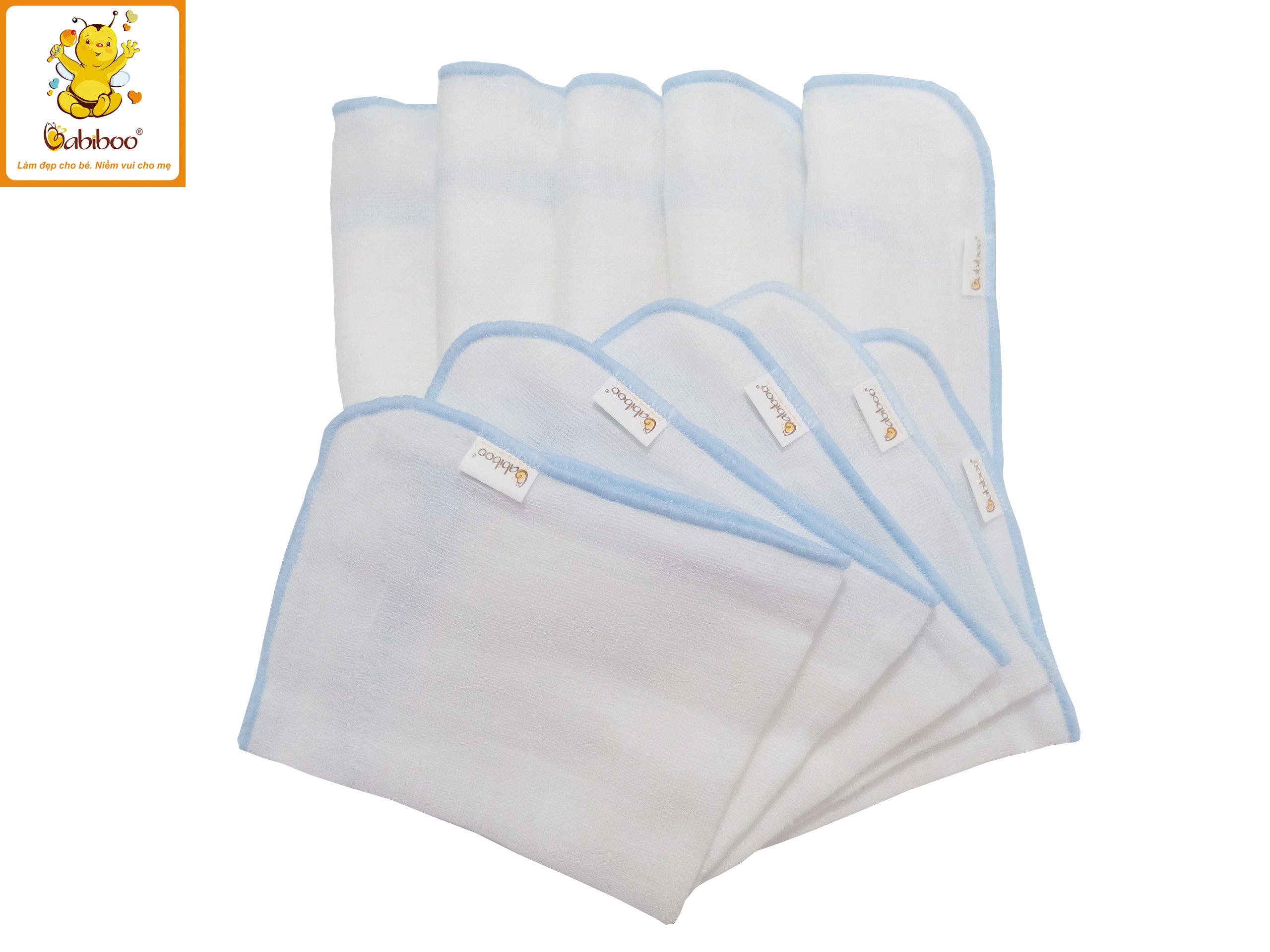 Khăn sữa cho bé Babiboo khăn gạc Nhật 4 lớp set 10/cái - BK02