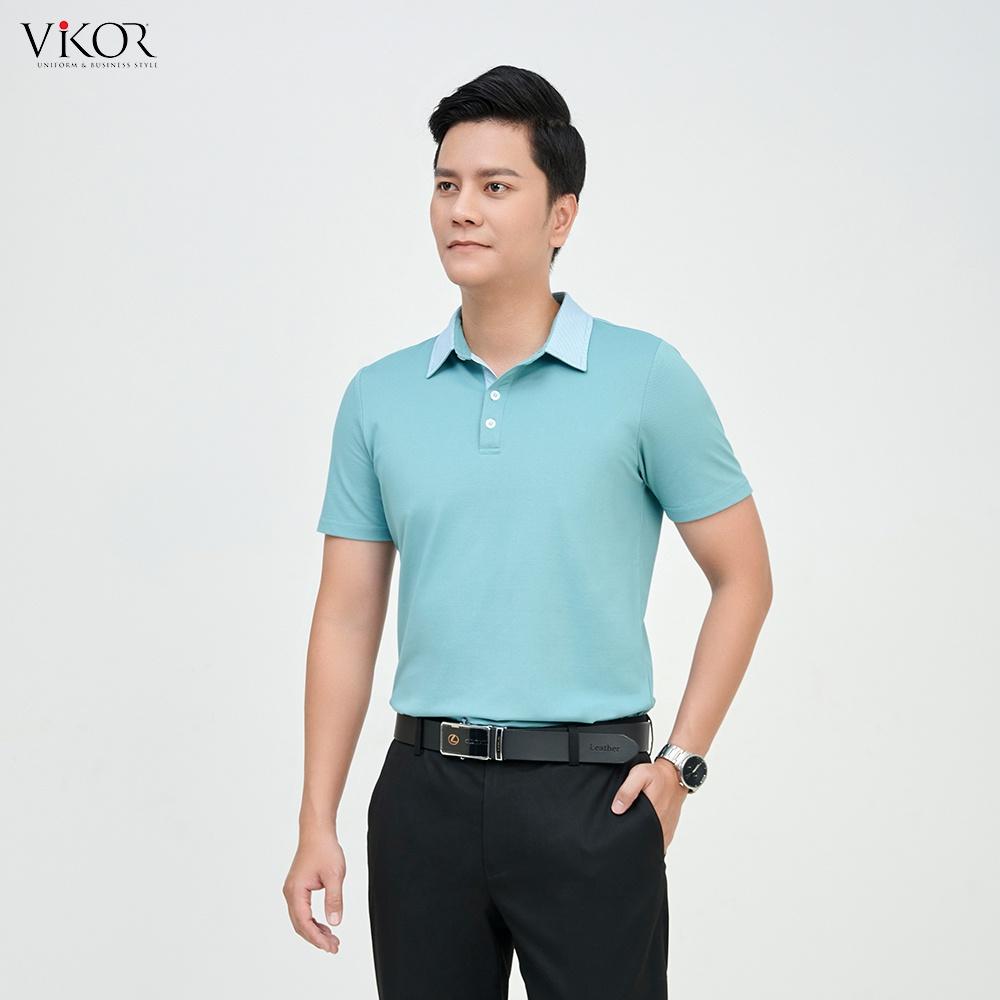 Áo thun POLO nam cổ sơ mi VIKOR SMM07 xanh ngọc vải sợi cafe cao cấp, mềm mại, siêu mát hàng chính hãng