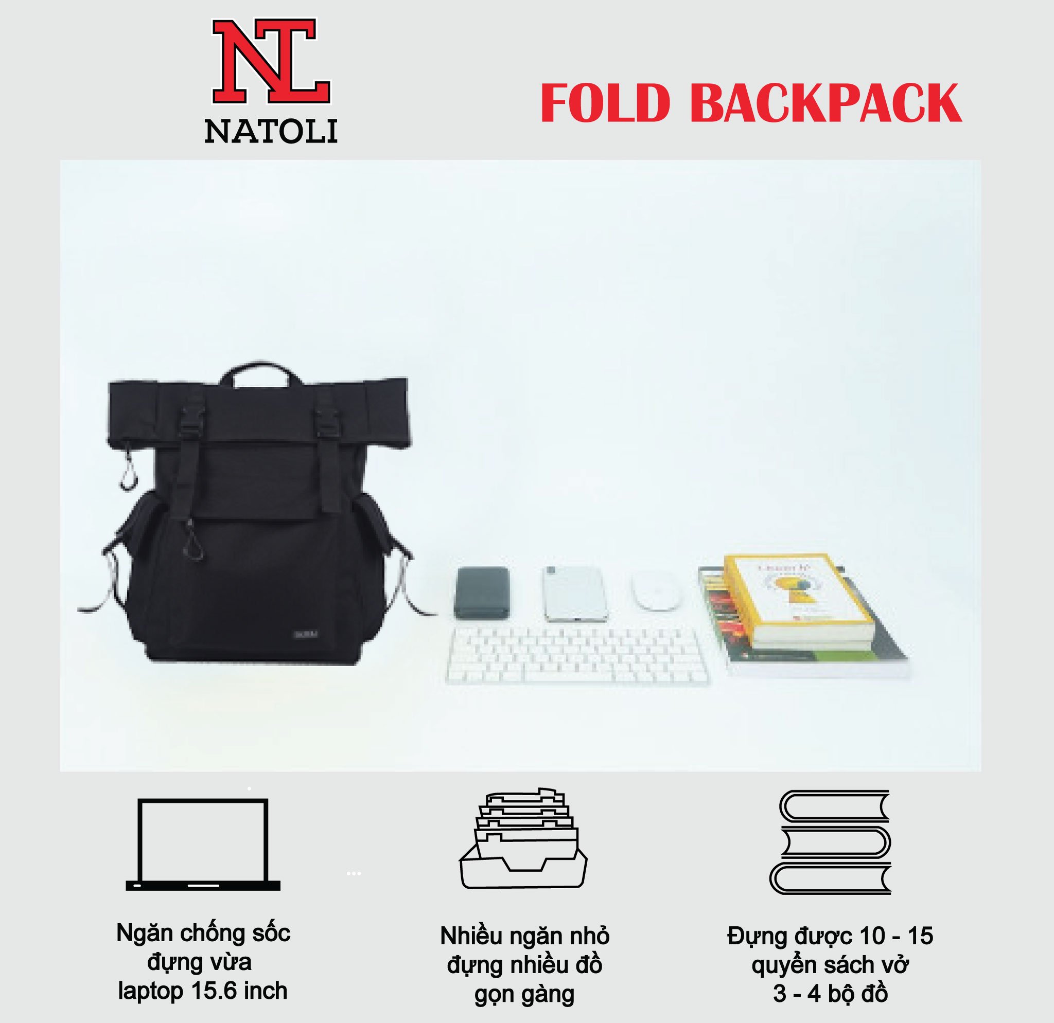 Balo Thời trang Thương Hiệu NATOLI BST FOLD BACKPACK chất vải canvas kháng nước cao cấp