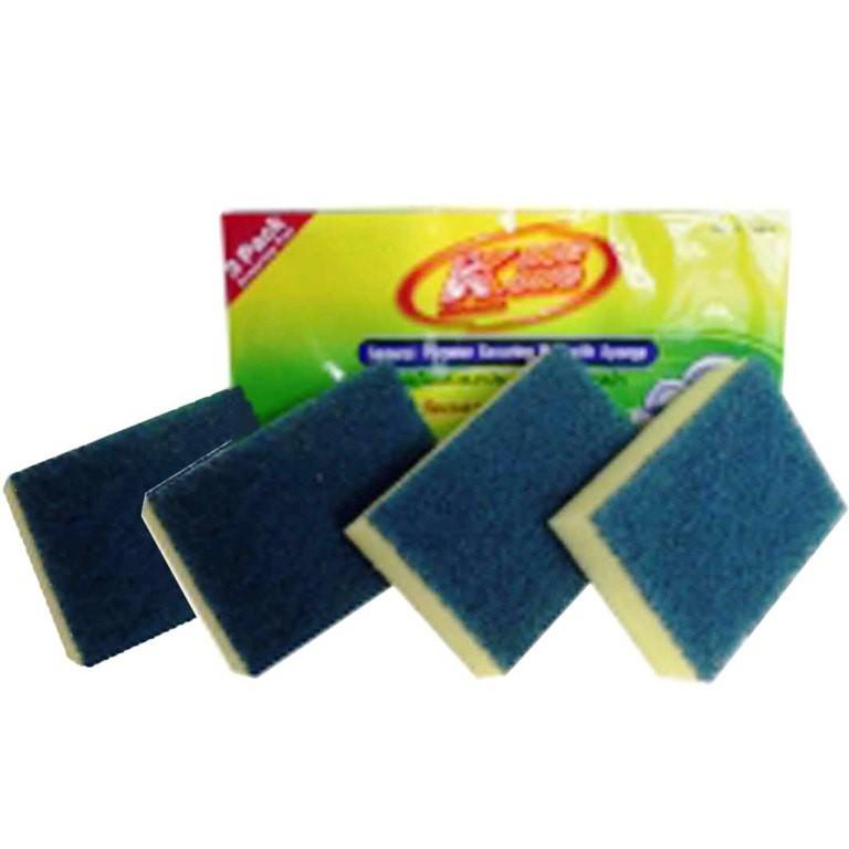 Miếng rửa chén,rửa bát 2 mặt màu xanh vàng gắn mút, Miếng cọ rửa xoong nồi tiện dụng - Thái Lan