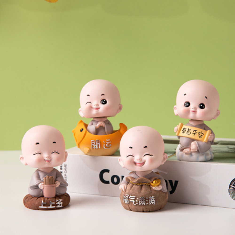 Bộ 04 chú tiểu may mắn đầu lò xo lắc lư
