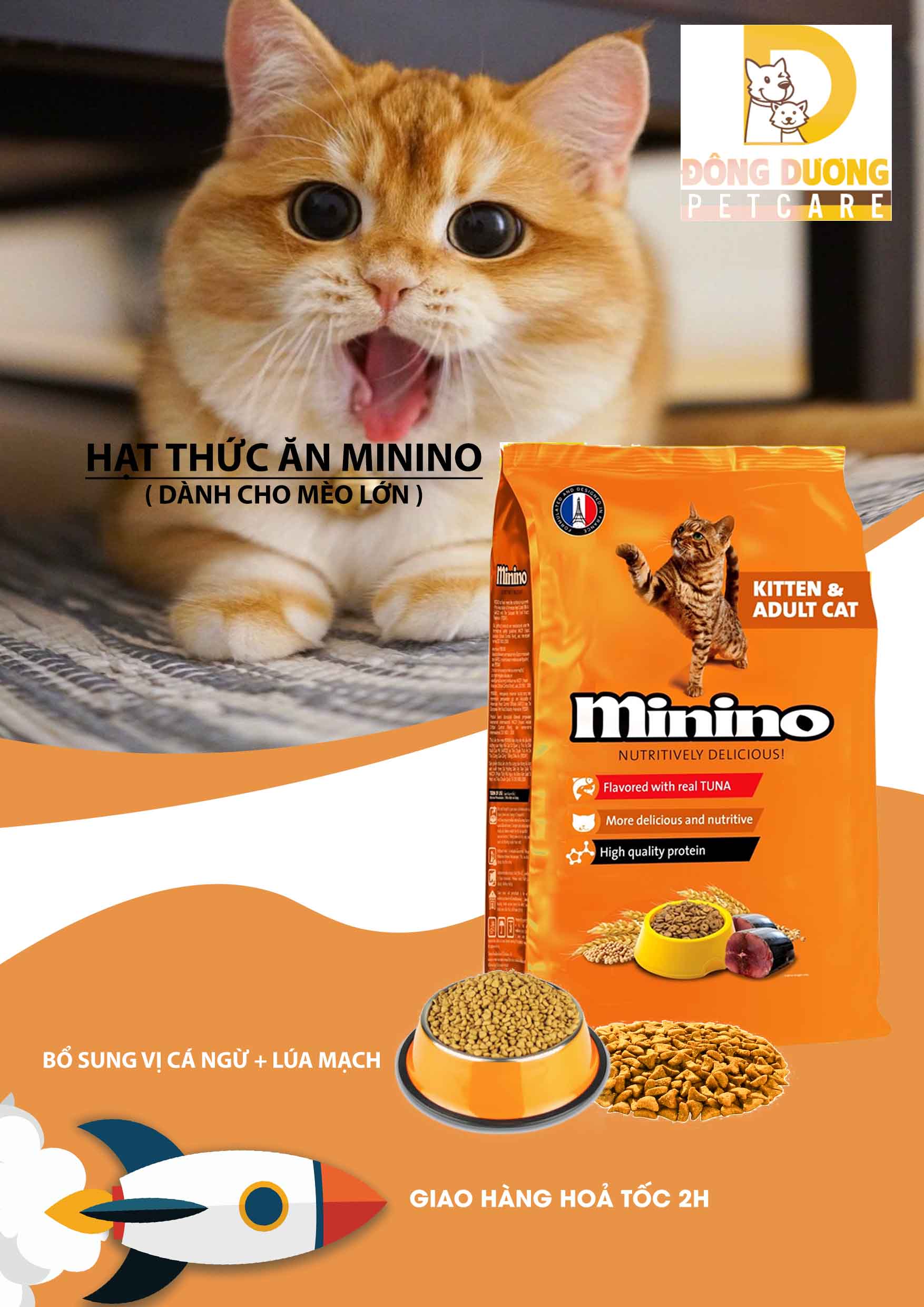 Thức ăn cho mèo con & mèo trưởng thành Minino Tuna Flavored vị cá ngừ gói 1.3kg