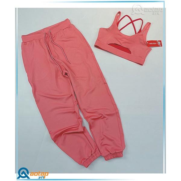 Set Tập Dài Bra 2 Lớp Phối Quần Jogger 2 Túi Hồng - Quần Áo Thể Thao Nữ Mẫu Mới