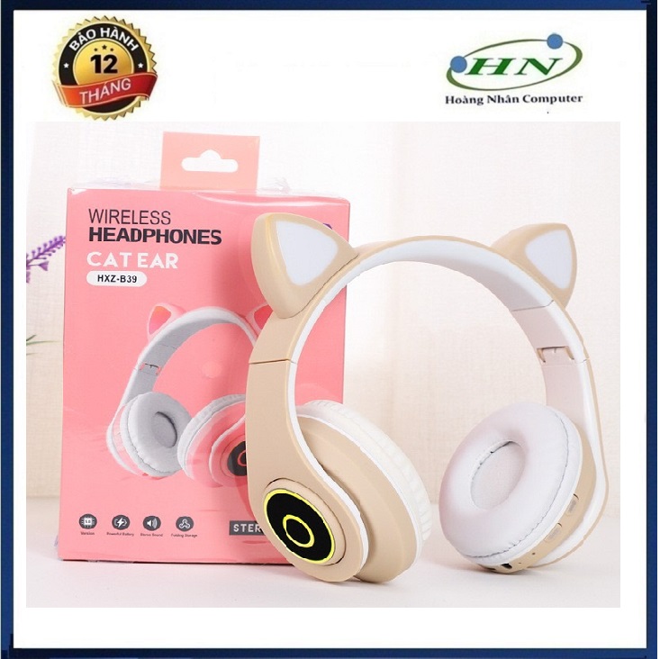 Tai Nghe Headphone Bluetooth V5.0 Model B39 Kiểu Dáng Tai Mèo Có Đèn Led - JL