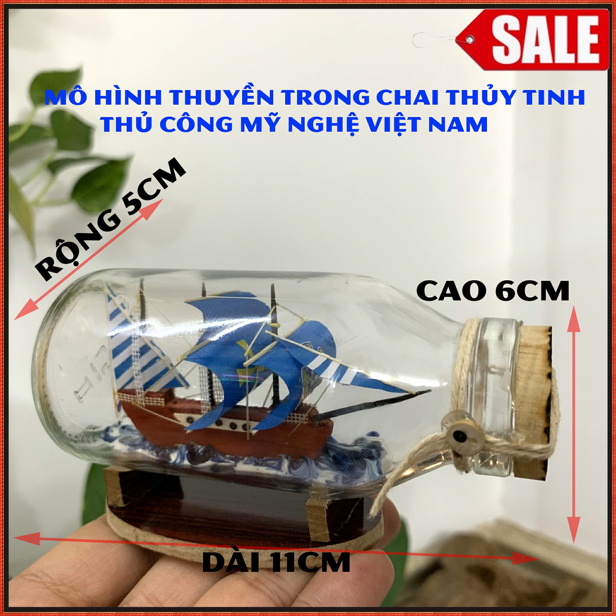 Mô hình thuyền gỗ trong chai thủy tinh nhỏ N4